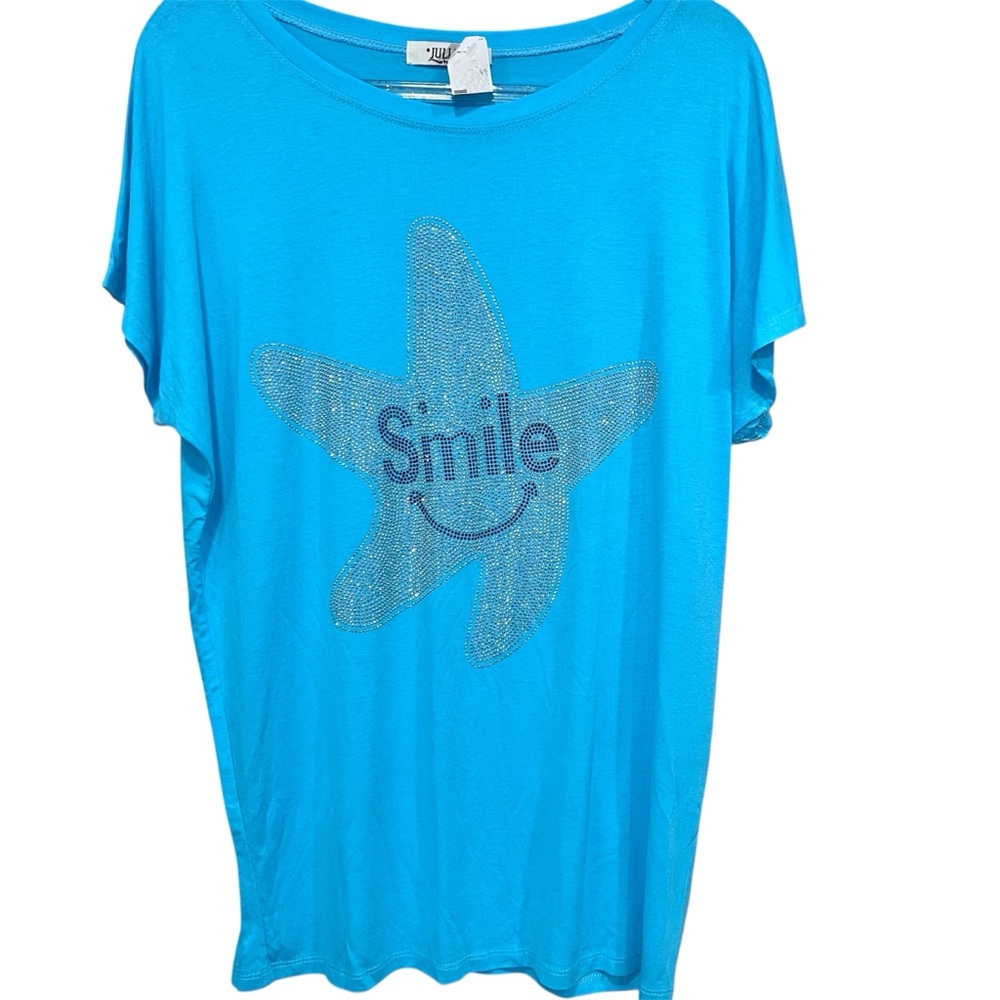 Julia oversized smile star beaded women’s tee size S/M